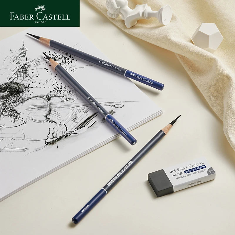 Juego de lápices de carbón profesionales Faber Castell, 5/12 piezas, lápices suaves, medianos y duros para dibujar, dibujar y sombrear