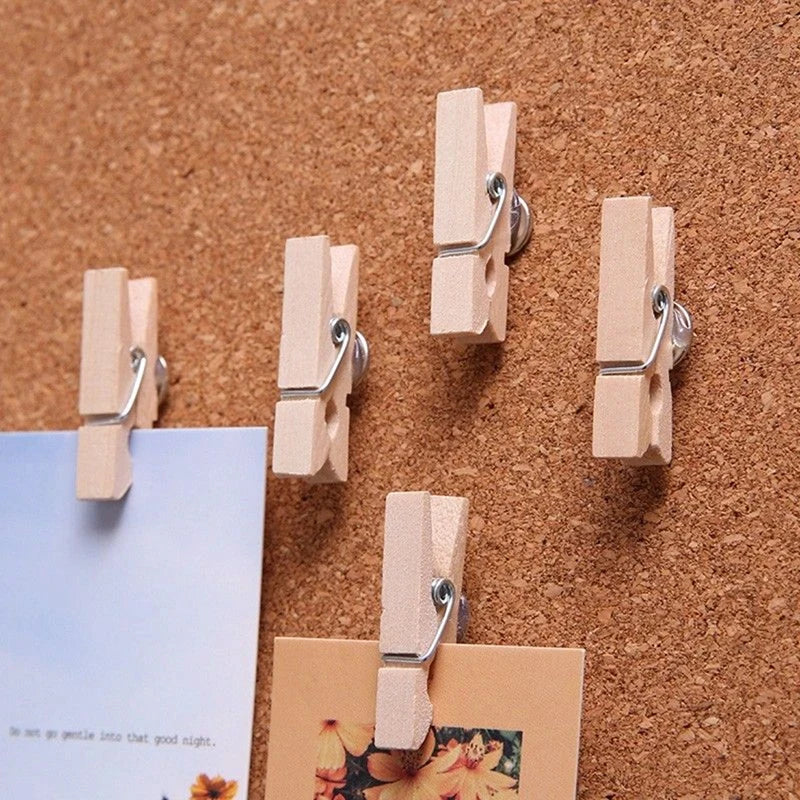 20 unids/caja Clips Pin de empuje con Clips decorativos de madera duraderos papelería para oficina y escuela chinchetas para pizarra de corcho