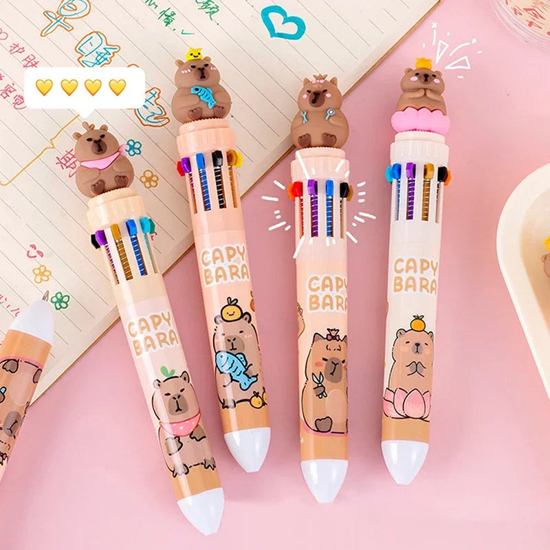 Bolígrafo Capybara de 10 colores, bolígrafos de Gel de tinta colorida de 0,5mm, bolígrafos Kawaii de silicona, suministros escolares y de oficina, papelería
