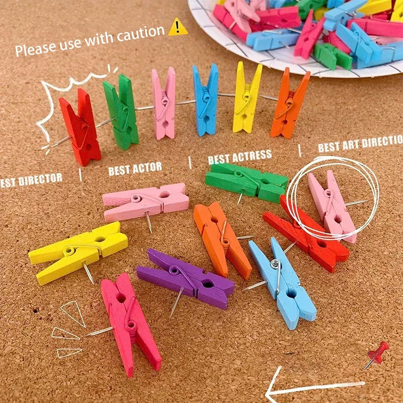 20 unids/caja Clips Pin de empuje con Clips decorativos de madera duraderos papelería para oficina y escuela chinchetas para pizarra de corcho