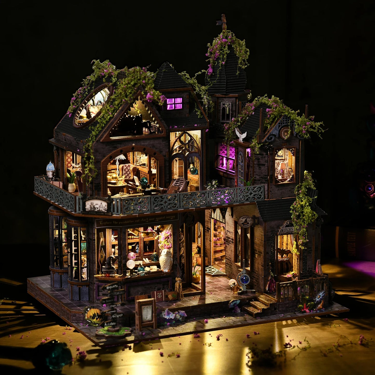 Kit de rincón de libros Magic Castle, rompecabezas de madera 3D DIY, estantería hecha a mano, modelo de casa de muñecas, sujetalibros, decoración del hogar