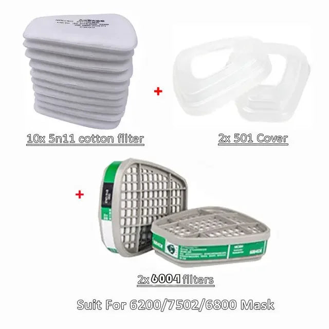 Caja de cartuchos 6001/6002/6004, juego de filtros de algodón 5N11 para máscaras de Gas y polvo de 3m, 6200/7502/6800, respirador de pulverización de pintura química