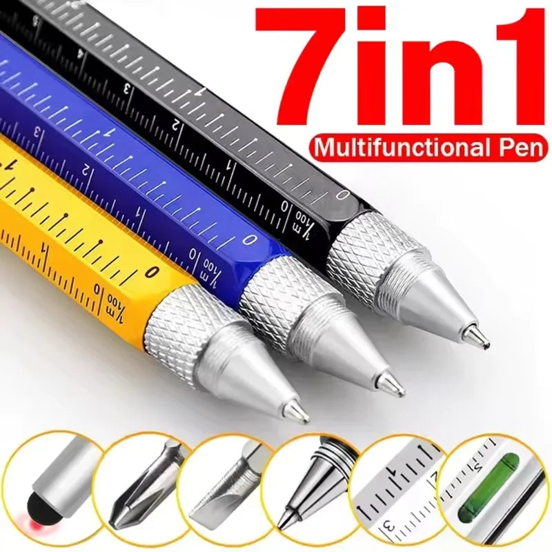 Bolígrafo multifuncional 7 en 1, lápiz capacitivo para pantalla táctil con destornillador, regla, medidor de nivel, bolígrafo recargable, herramienta