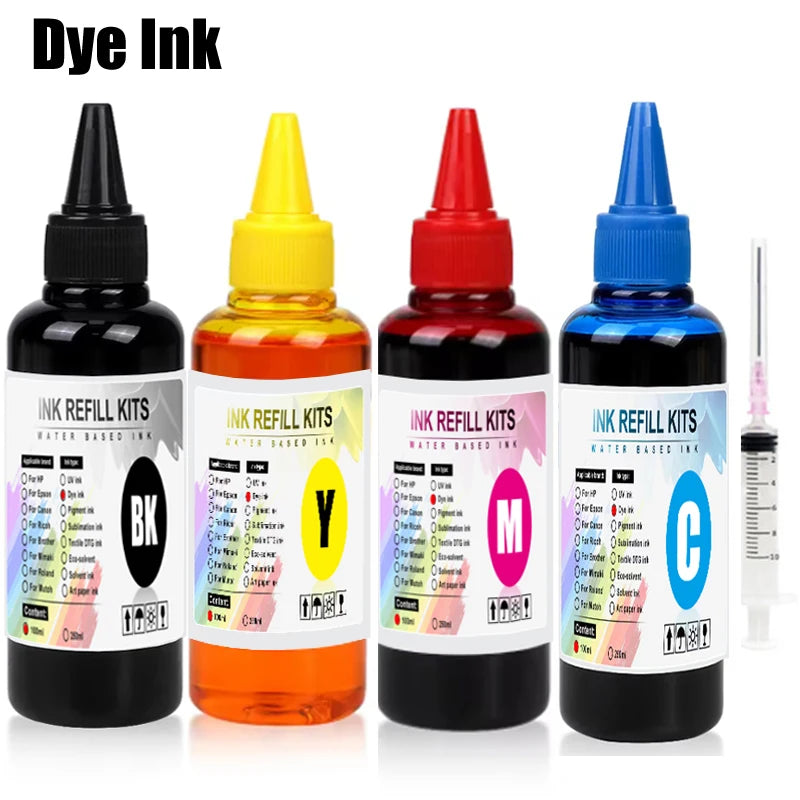 Kit de tinta de tinte Universal BK C M Y, 100ml, Compatible con HP, Canon, Epson, Brother, cartuchos de tanque de impresora de inyección de tinta de escritorio, CISS