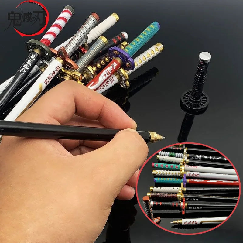 Bolígrafos de Gel Demon Slayer Nichirin Blade, bolígrafo de firma de Metal de Anime de 0,5mm, papelería negra, suministros escolares y de oficina, regalo de escritura