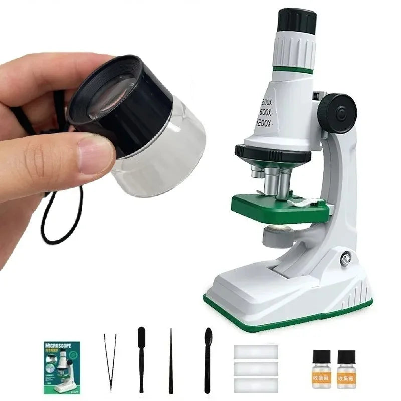 Kit de microscopio para niños, lupa portátil 200X-1200x, vástago de ciencia biológica, juguete, microscopio de bolsillo educativo escolar con luz LED