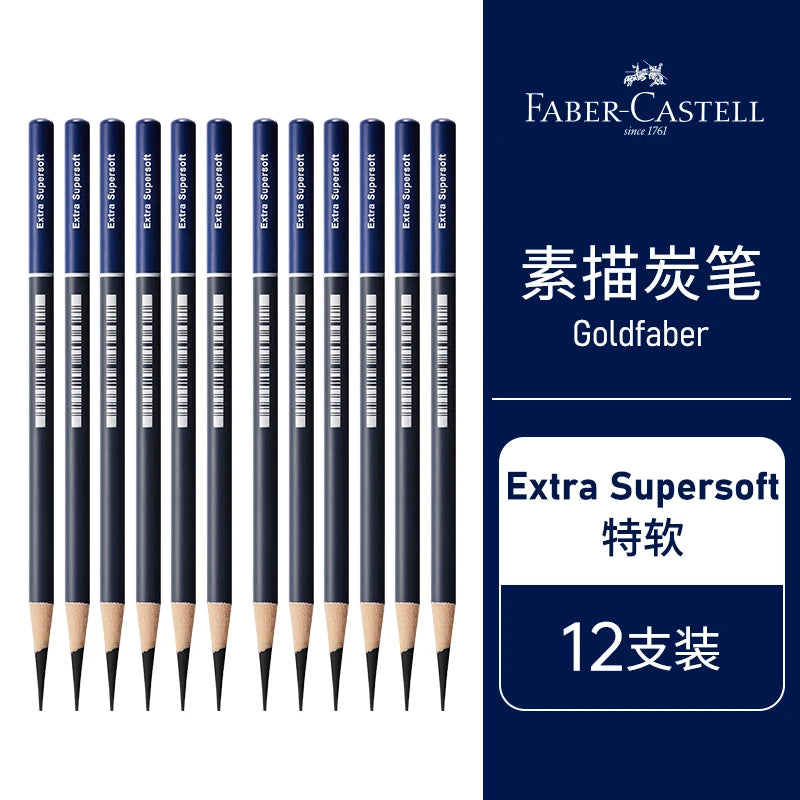 Juego de lápices de carbón profesionales Faber Castell, 5/12 piezas, lápices suaves, medianos y duros para dibujar, dibujar y sombrear