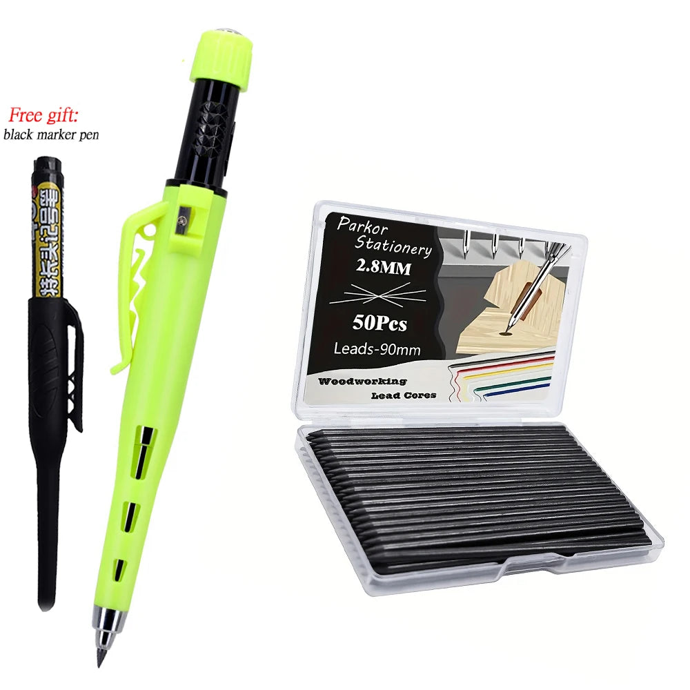 Nuevo Juego de Lápices de Carpintero Creativos de 55 mm de Largo con 50 Recambios de Mina, Lápiz de Marcado para Trabajos en Madera de 2.8 mm, Herramienta de Dibujo para Arquitectos
