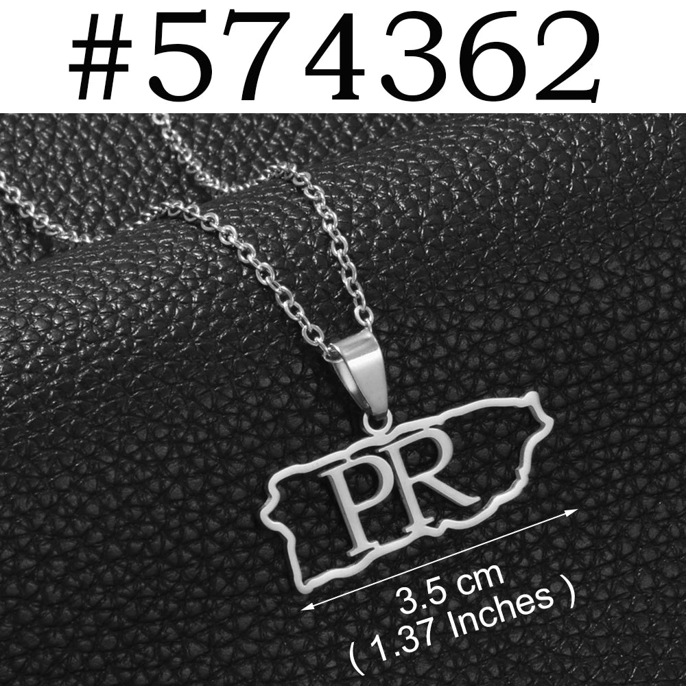 Puerto Rico mapa bandera flores máscaras Rana símbolo tradicional PR collares de hibisco para mujeres joyería de acero inoxidable # 574062