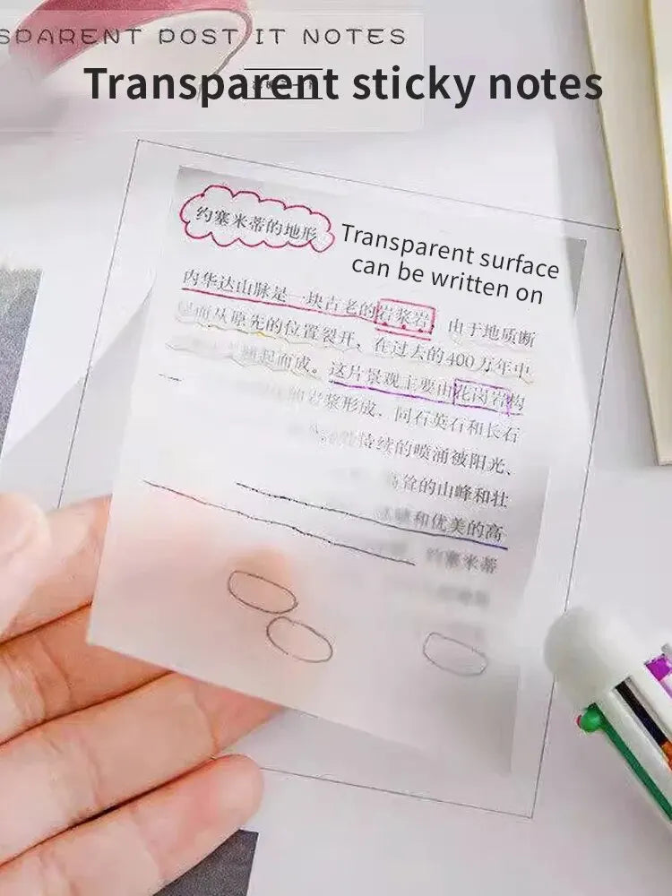 Notas Adhesivas transparentes para la escuela y la Oficina, notas impermeables, fluorescentes, material de papelería, 250 piezas