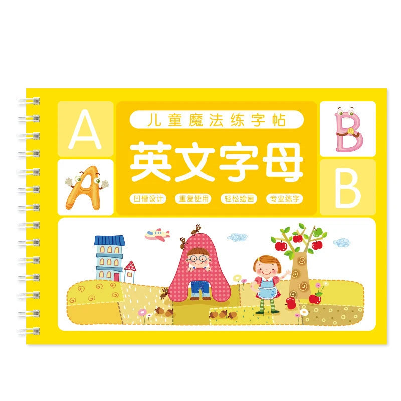 Cuaderno 3D reutilizable para niños, cuadernos de escritura a mano con números de caligrafía, libro de práctica de escritura de matemáticas para aprender a niños