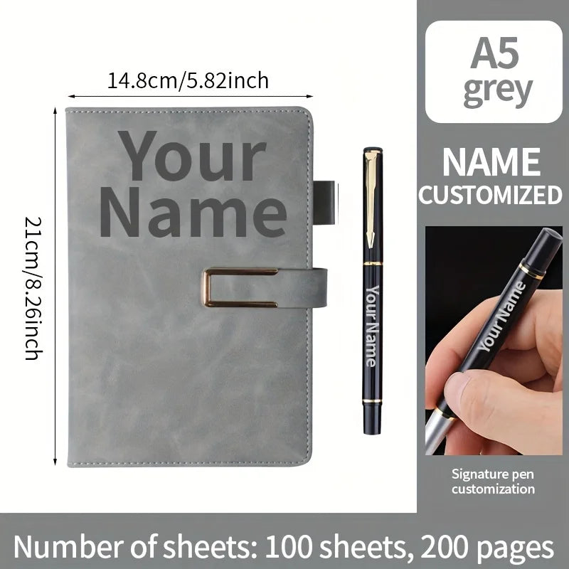 Cuaderno Retro A5 con nombre personalizado, cubierta de cuero suave, Agenda de 200 páginas para estudiantes, suministros de papelería escolar y de oficina de negocios a la moda