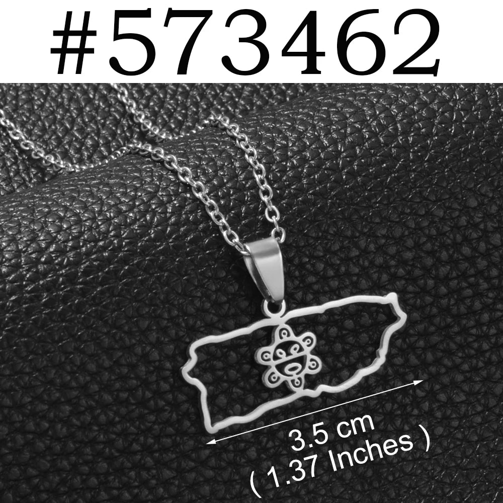 Puerto Rico mapa bandera flores máscaras Rana símbolo tradicional PR collares de hibisco para mujeres joyería de acero inoxidable # 574062