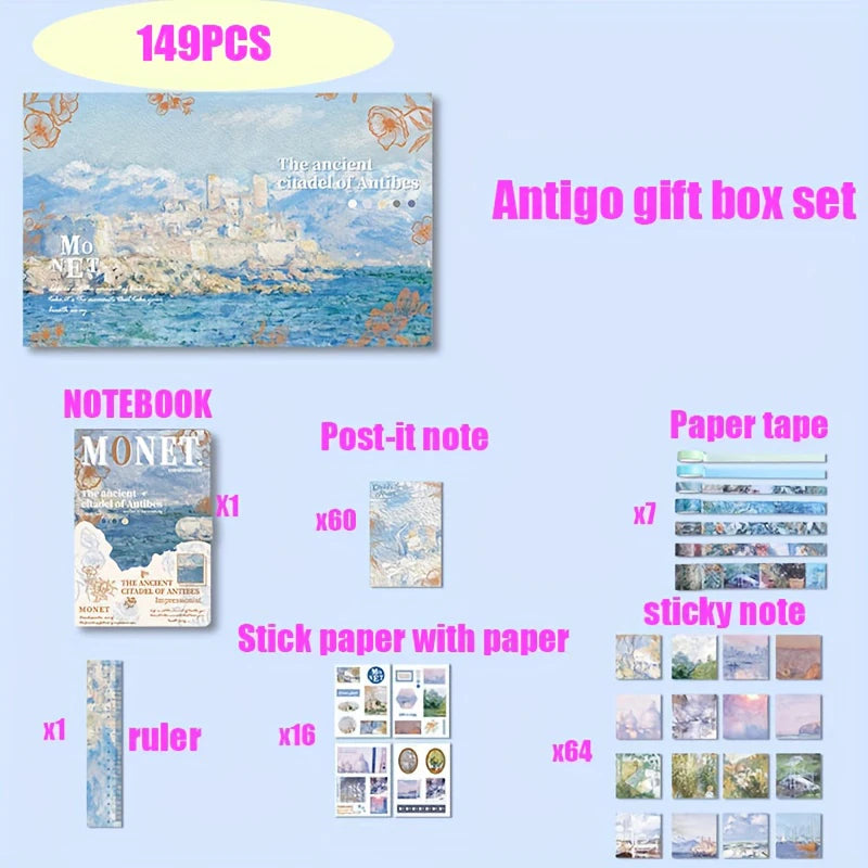 Exquisito conjunto de caja de regalo de 149 piezas de manual de Castillo antiguo, que incluye un manual, cinta washi, pegatinas decorativas, traje