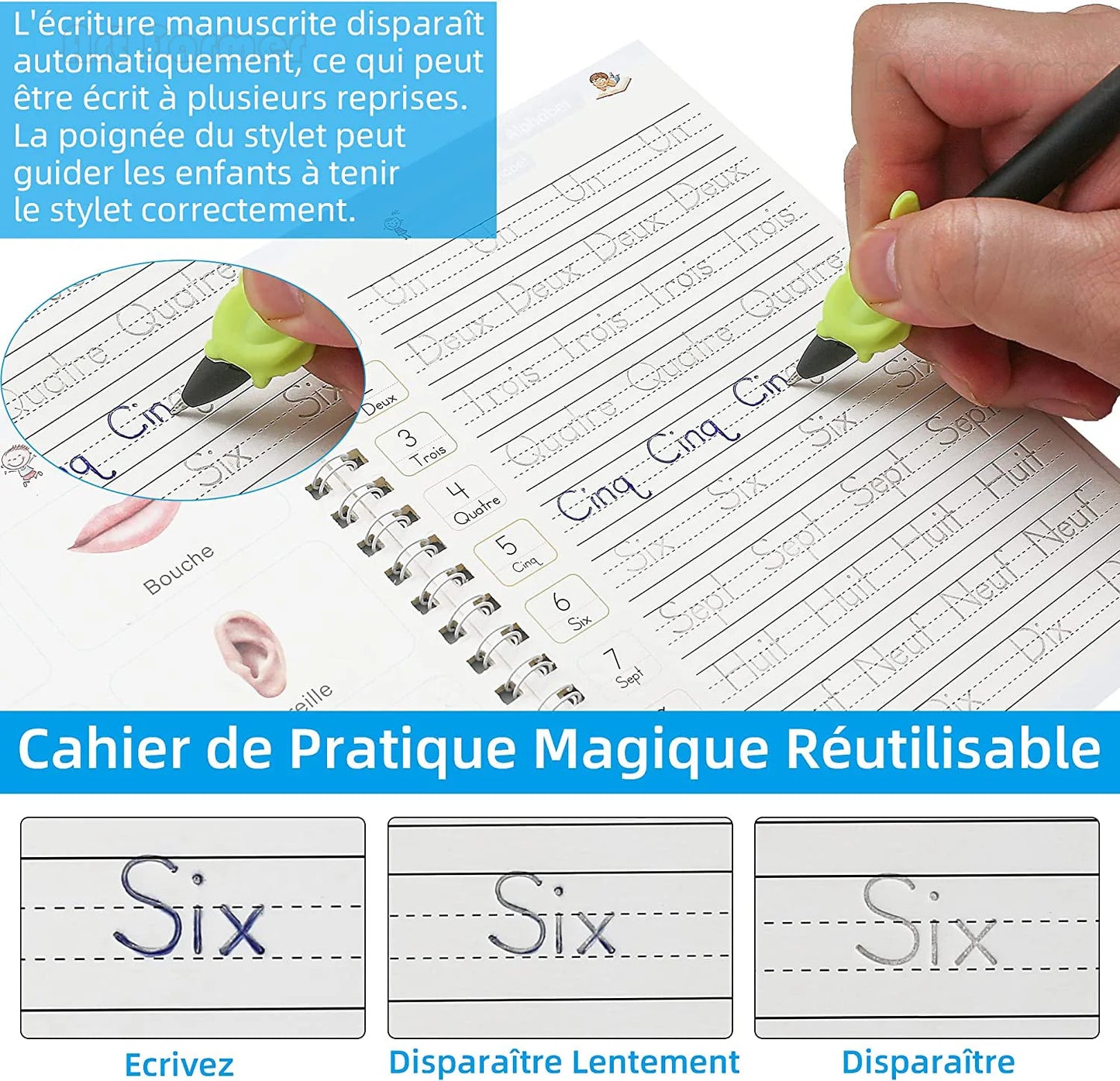 Libro de escritura mágica francesa para niños, cuadernos de matemáticas, caligrafía Montessori, aprender a escribir, libro de copia 3D, 4 libros por juego