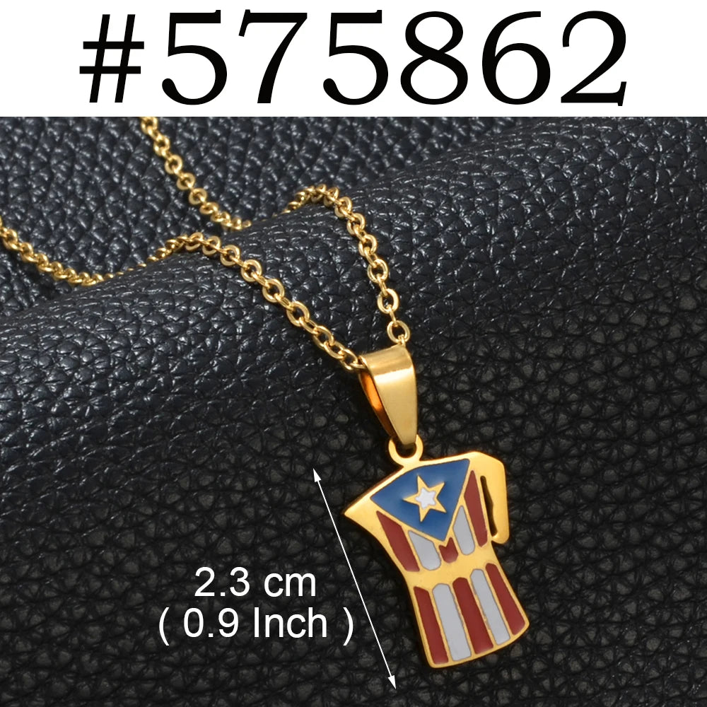 Puerto Rico mapa bandera flores máscaras Rana símbolo tradicional PR collares de hibisco para mujeres joyería de acero inoxidable # 574062