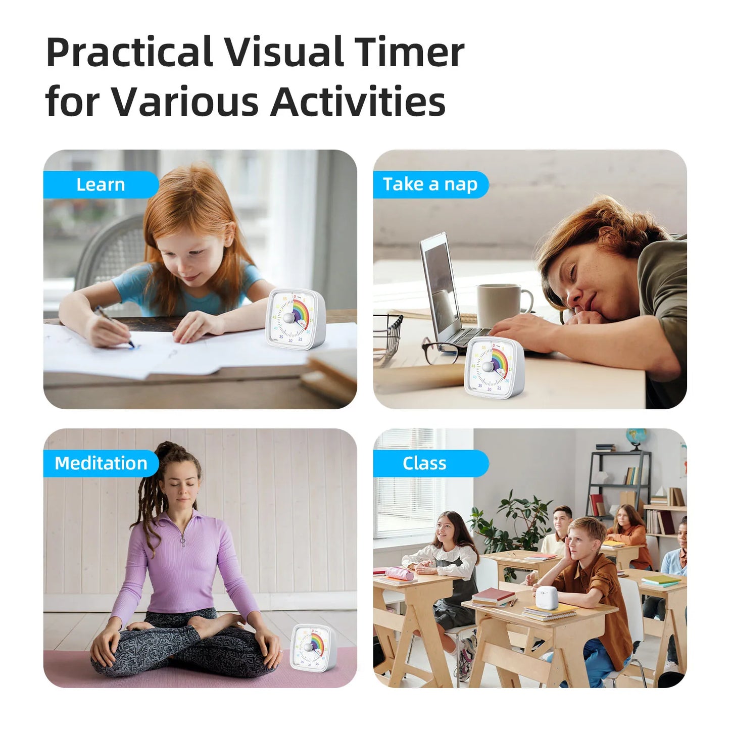 Yunbaoit temporizador Visual con luz nocturna, temporizador de cuenta atrás de 60 minutos para niños y adultos, temporizador de aula silencioso para el hogar, la escuela