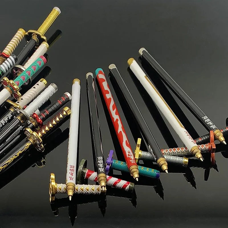 Bolígrafos de Gel Demon Slayer Nichirin Blade, bolígrafo de firma de Metal de Anime de 0,5mm, papelería negra, suministros escolares y de oficina, regalo de escritura