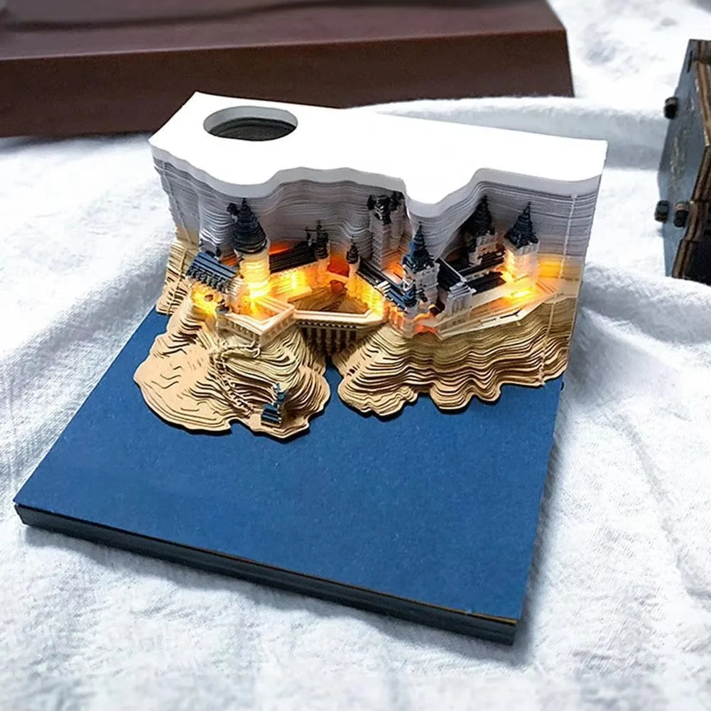 Bloc de Notas 3D 2026, Calendario Desprendible, Bloc de Notas con Luz, Diseño de Castillo Mágico, Papel de Notas con Diseño de Castillo