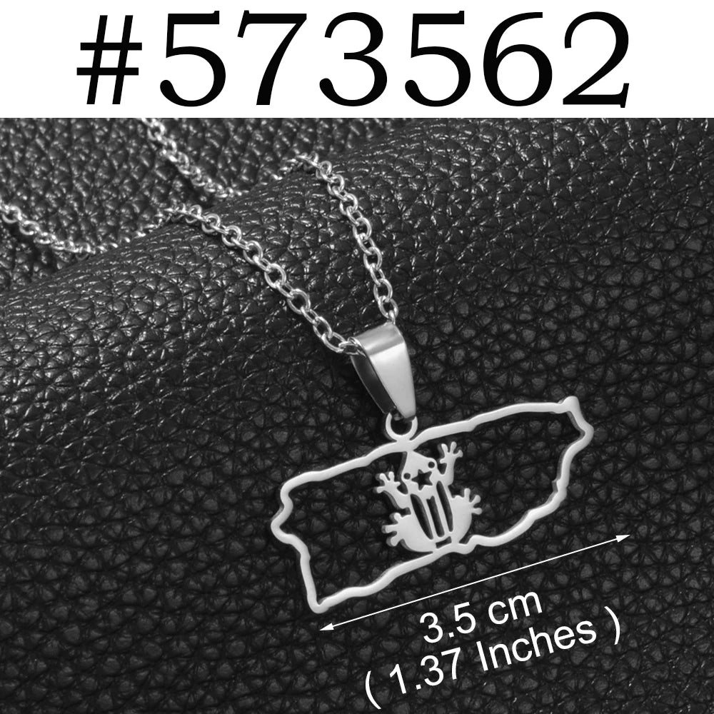 Puerto Rico mapa bandera flores máscaras Rana símbolo tradicional PR collares de hibisco para mujeres joyería de acero inoxidable # 574062