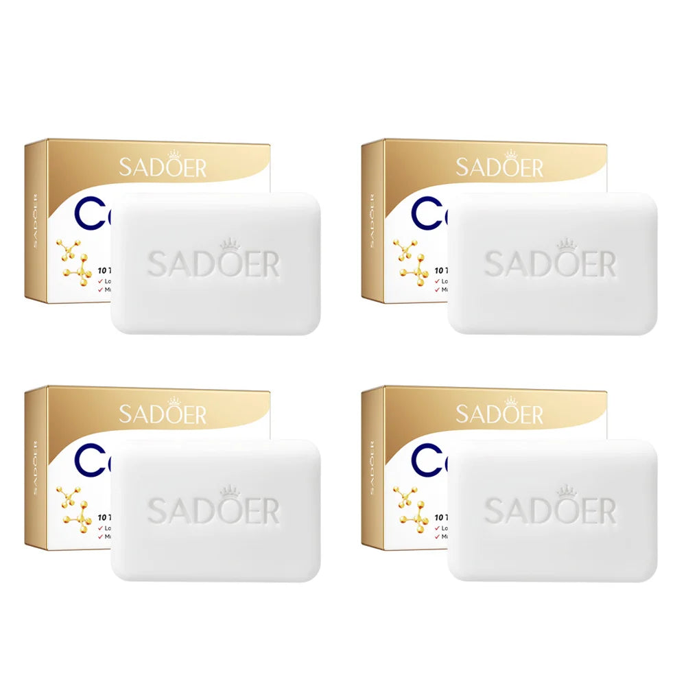 1/2/4 Uds SADOER colágeno hueso jabón Facial espuma de lavado de cara limpiador Facial hidratante Control de aceite baño corporal jabón hecho a mano