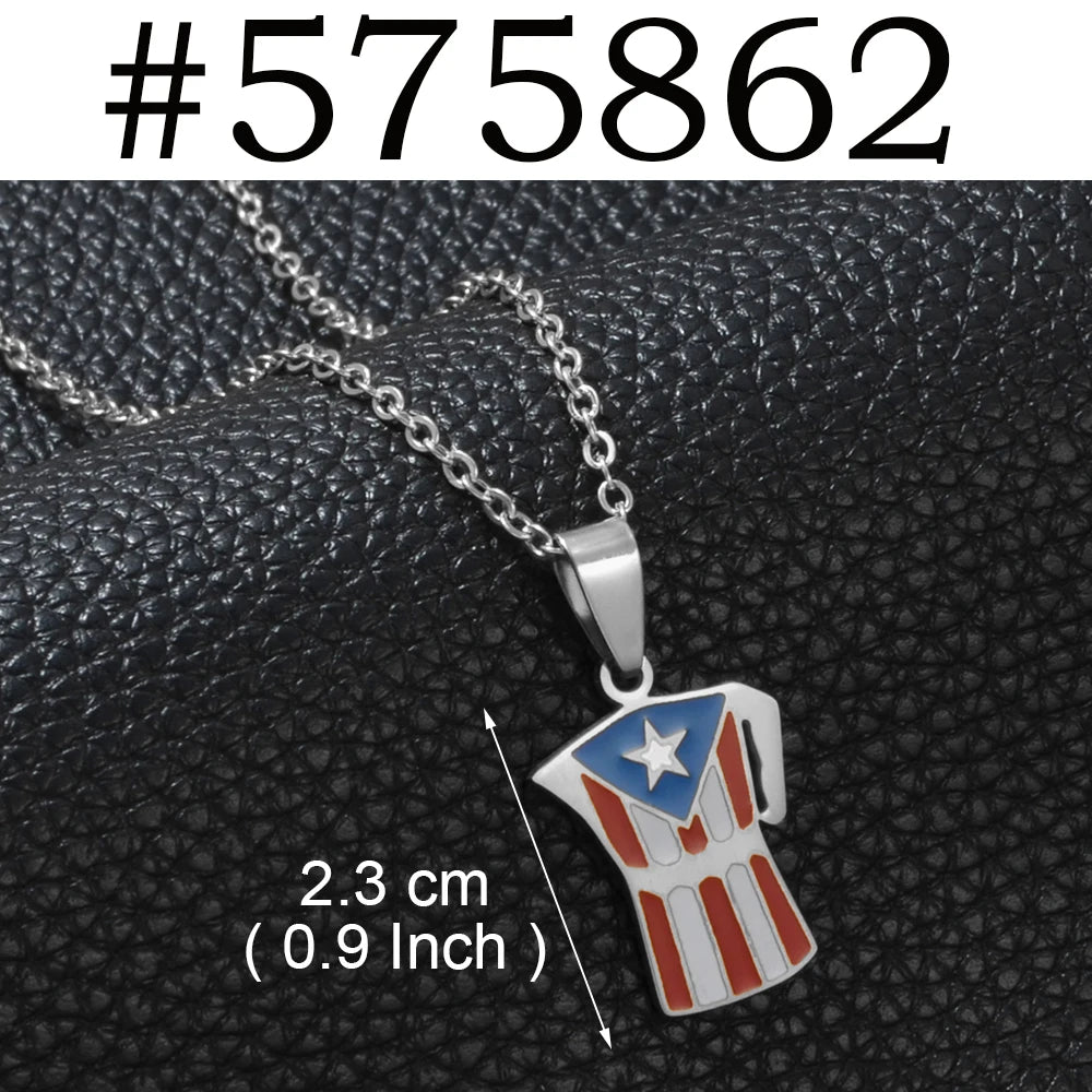 Puerto Rico mapa bandera flores máscaras Rana símbolo tradicional PR collares de hibisco para mujeres joyería de acero inoxidable # 574062