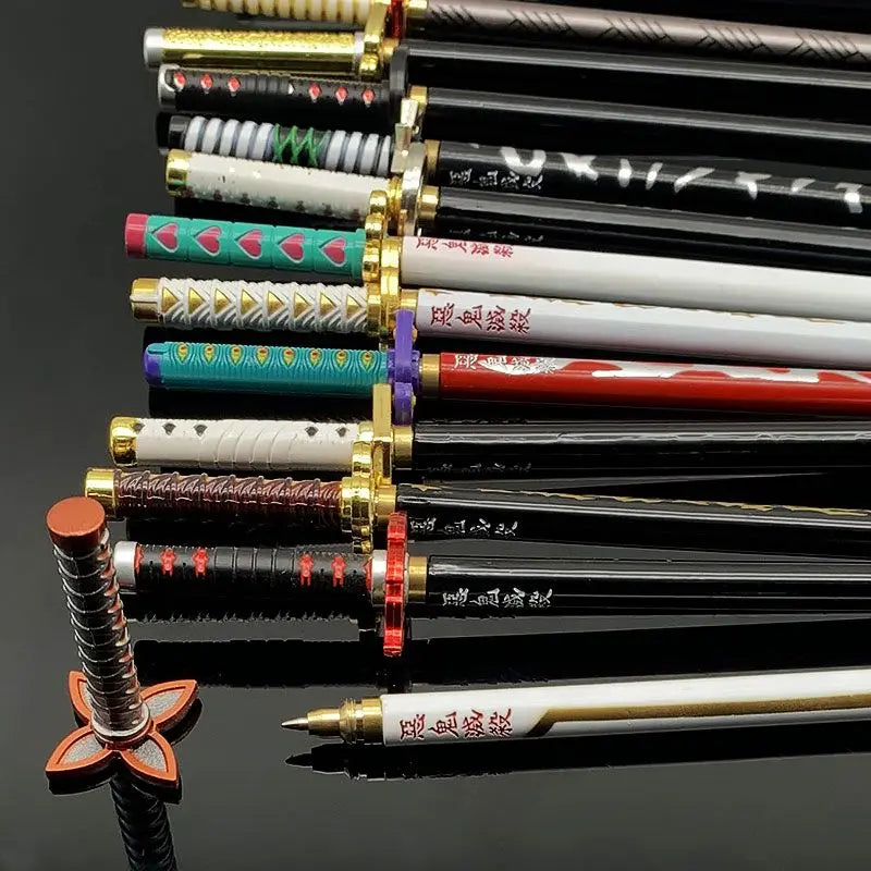 Bolígrafos de Gel Demon Slayer Nichirin Blade, bolígrafo de firma de Metal de Anime de 0,5mm, papelería negra, suministros escolares y de oficina, regalo de escritura