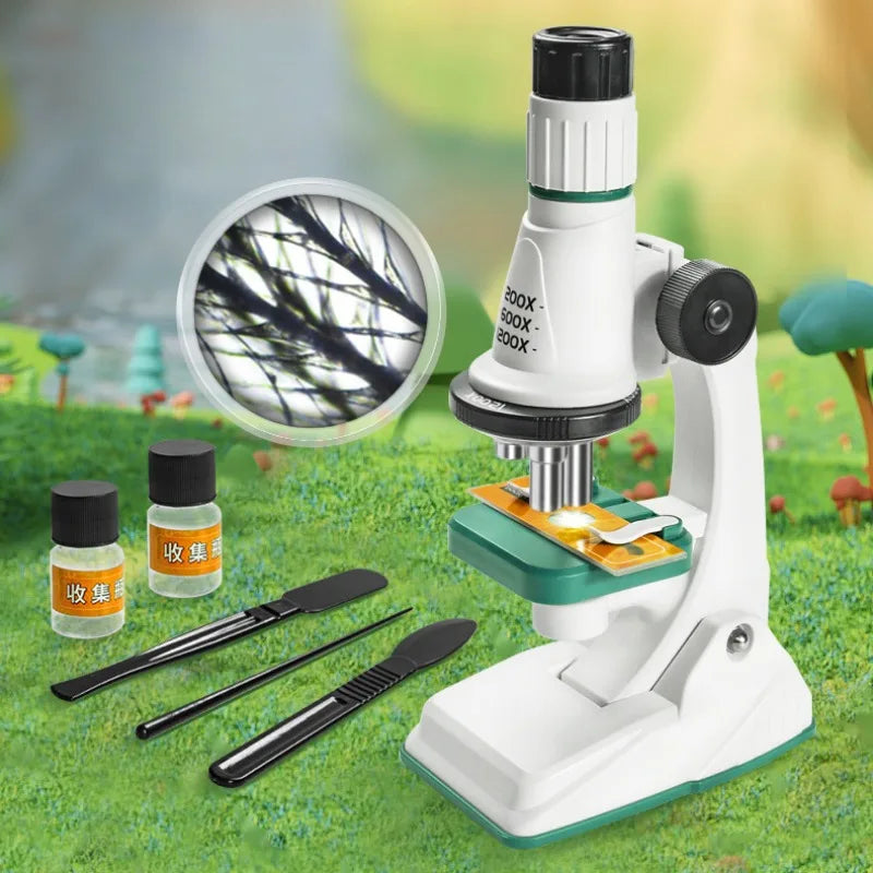 Kit de microscopio para niños, lupa portátil 200X-1200x, vástago de ciencia biológica, juguete, microscopio de bolsillo educativo escolar con luz LED