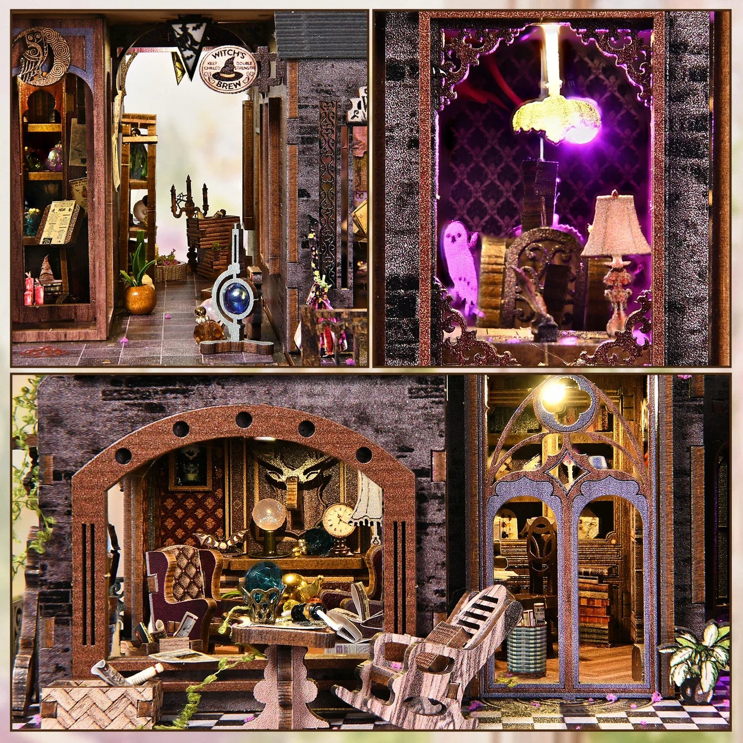 Kit de rincón de libros Magic Castle, rompecabezas de madera 3D DIY, estantería hecha a mano, modelo de casa de muñecas, sujetalibros, decoración del hogar
