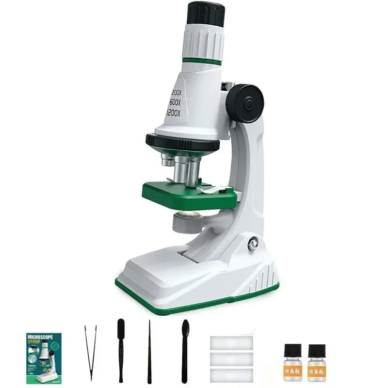 Kit de microscopio para niños, lupa portátil 200X-1200x, vástago de ciencia biológica, juguete, microscopio de bolsillo educativo escolar con luz LED