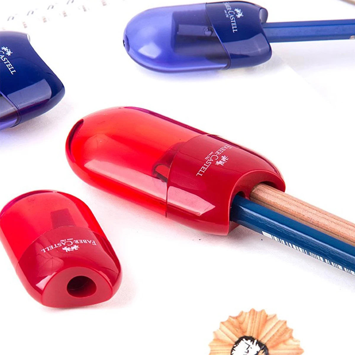 Sacapuntas FABER CASTELL, forma ovalada translúcida, gran capacidad de almacenamiento, fácil de enrollar, papelería artística fácil de pelar, 1 Uds.