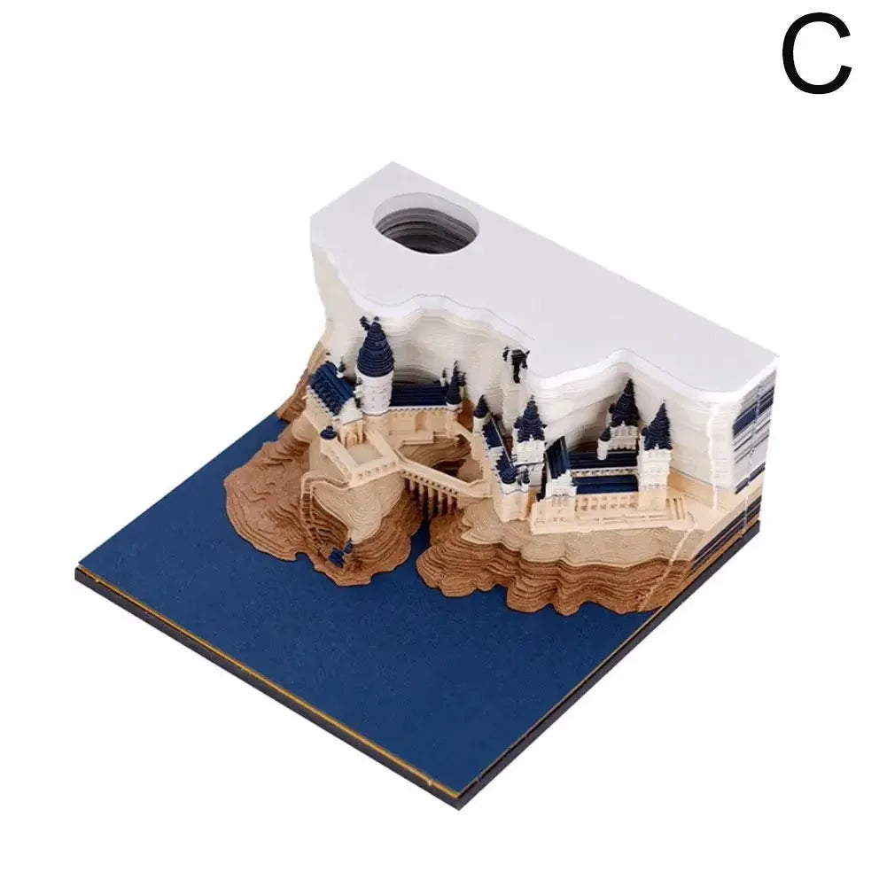 Bloc de Notas 3D 2026, Calendario Desprendible, Bloc de Notas con Luz, Diseño de Castillo Mágico, Papel de Notas con Diseño de Castillo