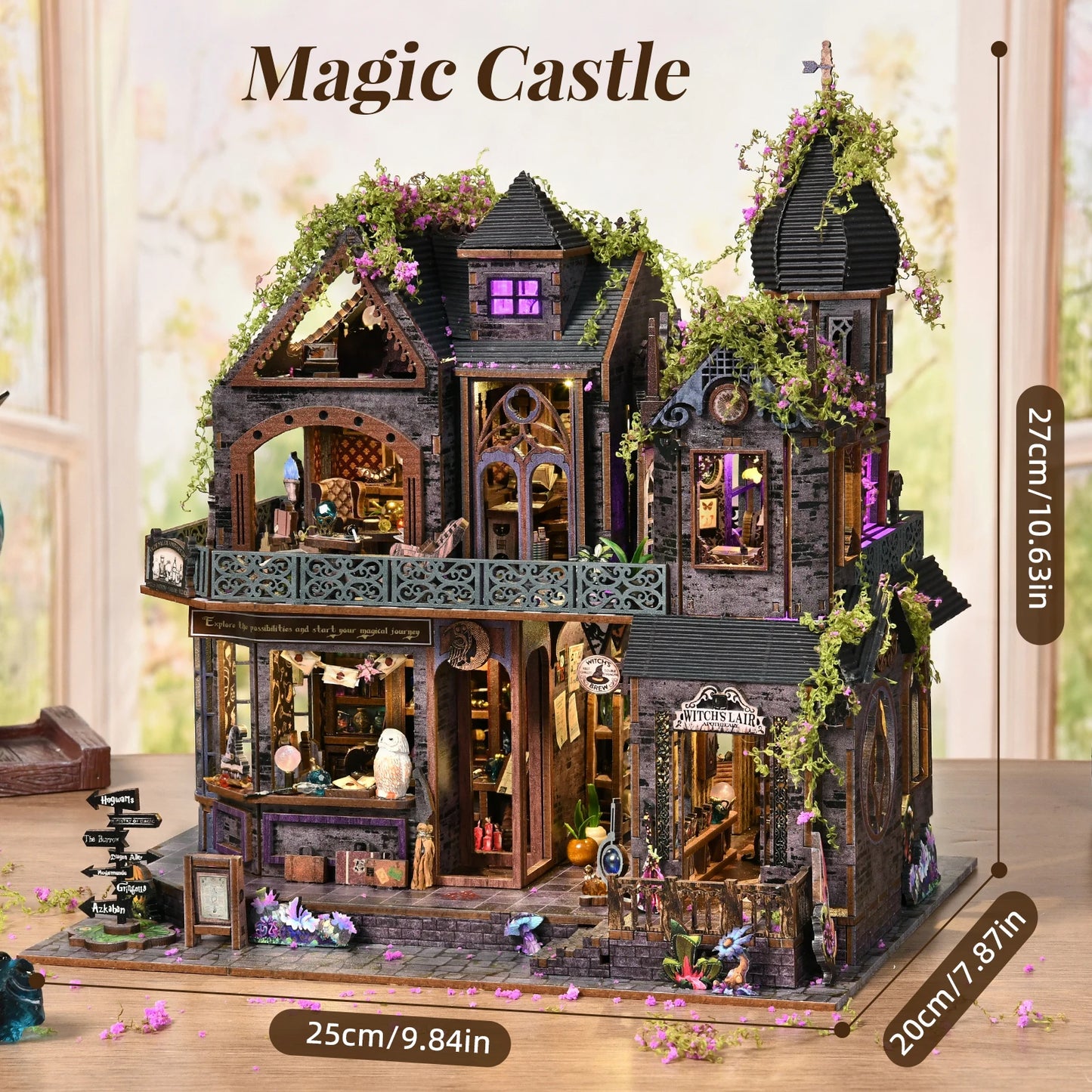 Kit de rincón de libros Magic Castle, rompecabezas de madera 3D DIY, estantería hecha a mano, modelo de casa de muñecas, sujetalibros, decoración del hogar