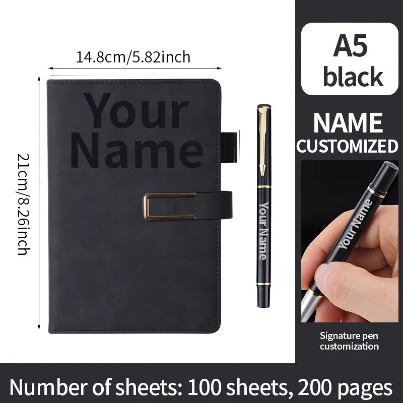 Cuaderno Retro A5 con nombre personalizado, cubierta de cuero suave, Agenda de 200 páginas para estudiantes, suministros de papelería escolar y de oficina de negocios a la moda