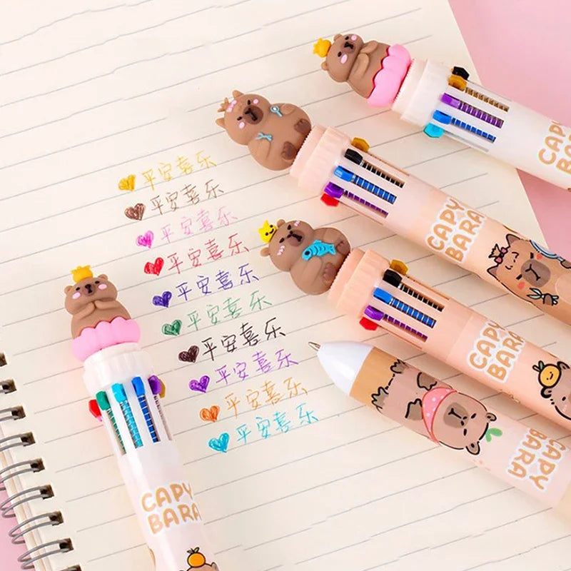 Bolígrafo Capybara de 10 colores, bolígrafos de Gel de tinta colorida de 0,5mm, bolígrafos Kawaii de silicona, suministros escolares y de oficina, papelería