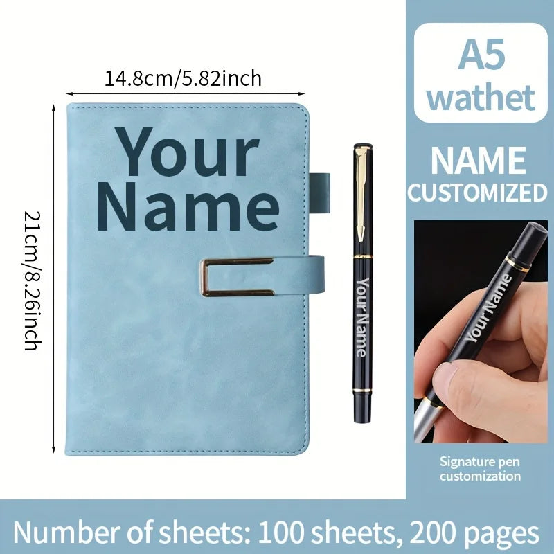 Cuaderno Retro A5 con nombre personalizado, cubierta de cuero suave, Agenda de 200 páginas para estudiantes, suministros de papelería escolar y de oficina de negocios a la moda