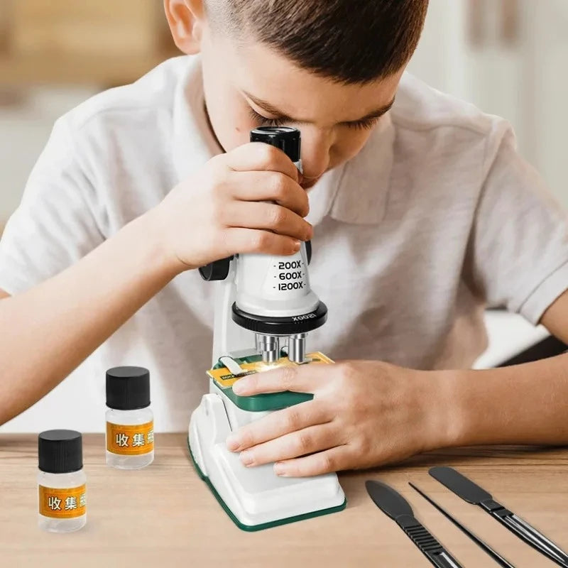 Kit de microscopio para niños, lupa portátil 200X-1200x, vástago de ciencia biológica, juguete, microscopio de bolsillo educativo escolar con luz LED