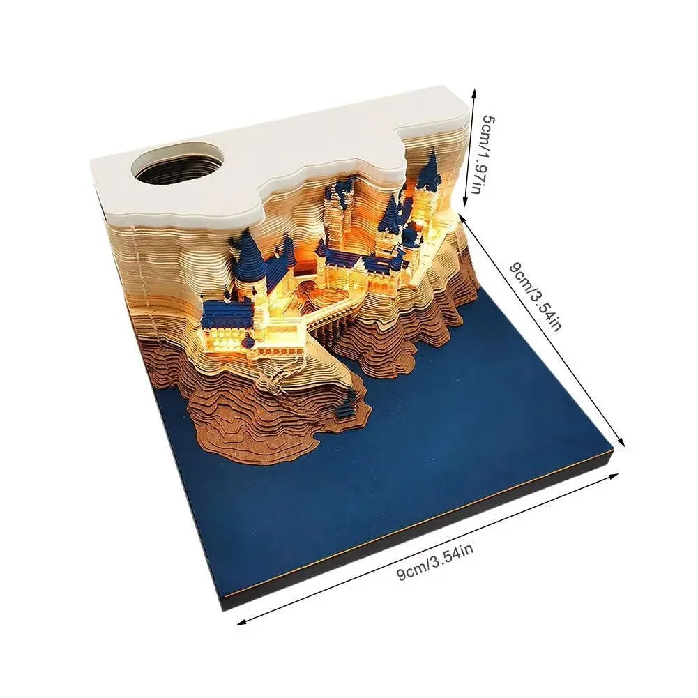Bloc de Notas 3D 2026, Calendario Desprendible, Bloc de Notas con Luz, Diseño de Castillo Mágico, Papel de Notas con Diseño de Castillo