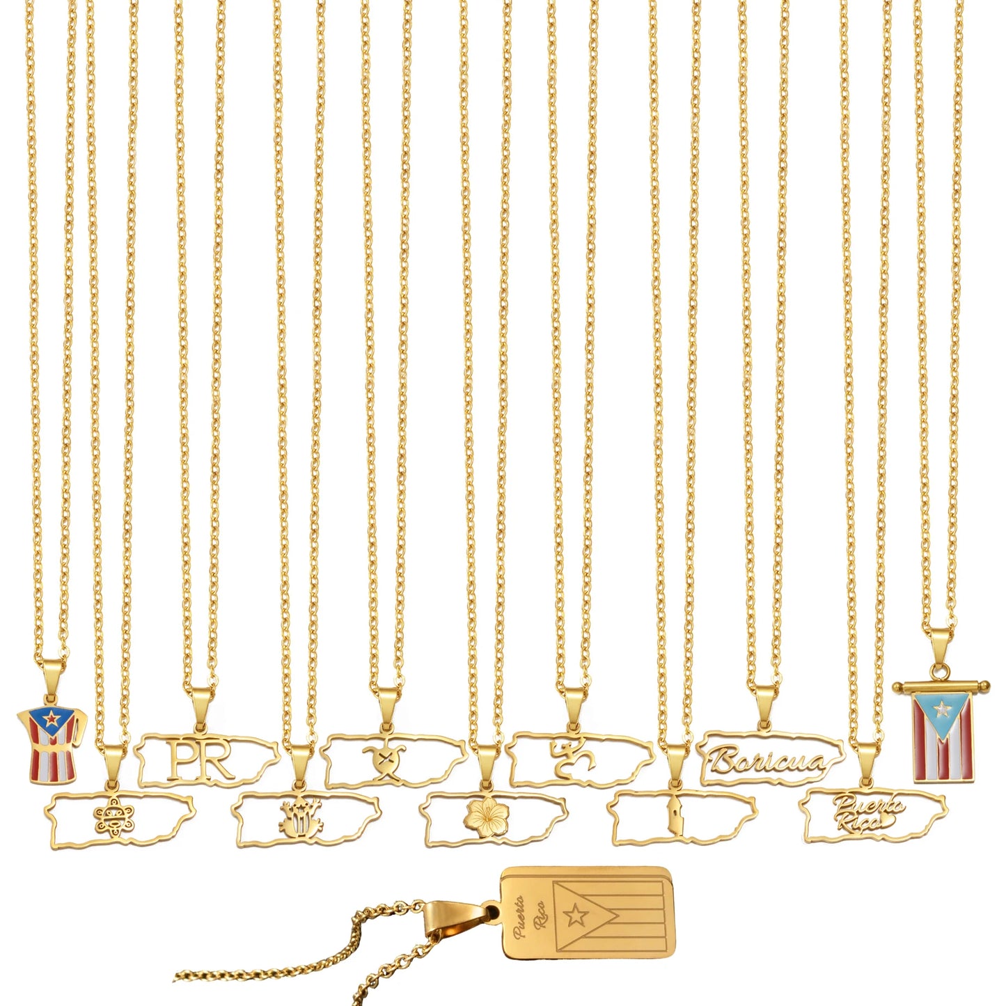 Puerto Rico mapa bandera flores máscaras Rana símbolo tradicional PR collares de hibisco para mujeres joyería de acero inoxidable # 574062