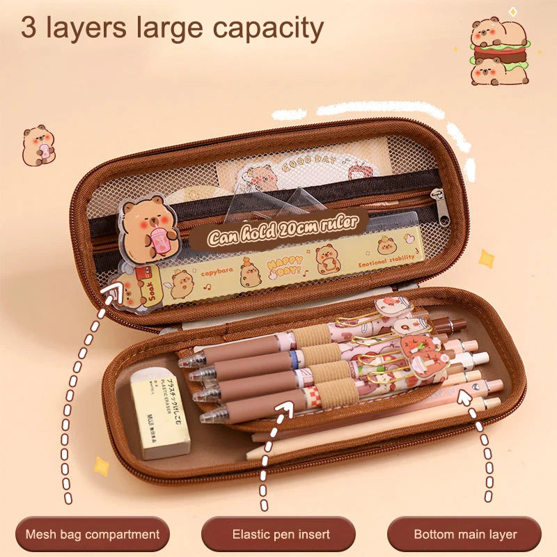 Estuche para lápices Capybara 3D, resistente a caídas, impermeable, útiles escolares para estudiantes, bolsa para bolígrafos multifunción de gran capacidad, papelería