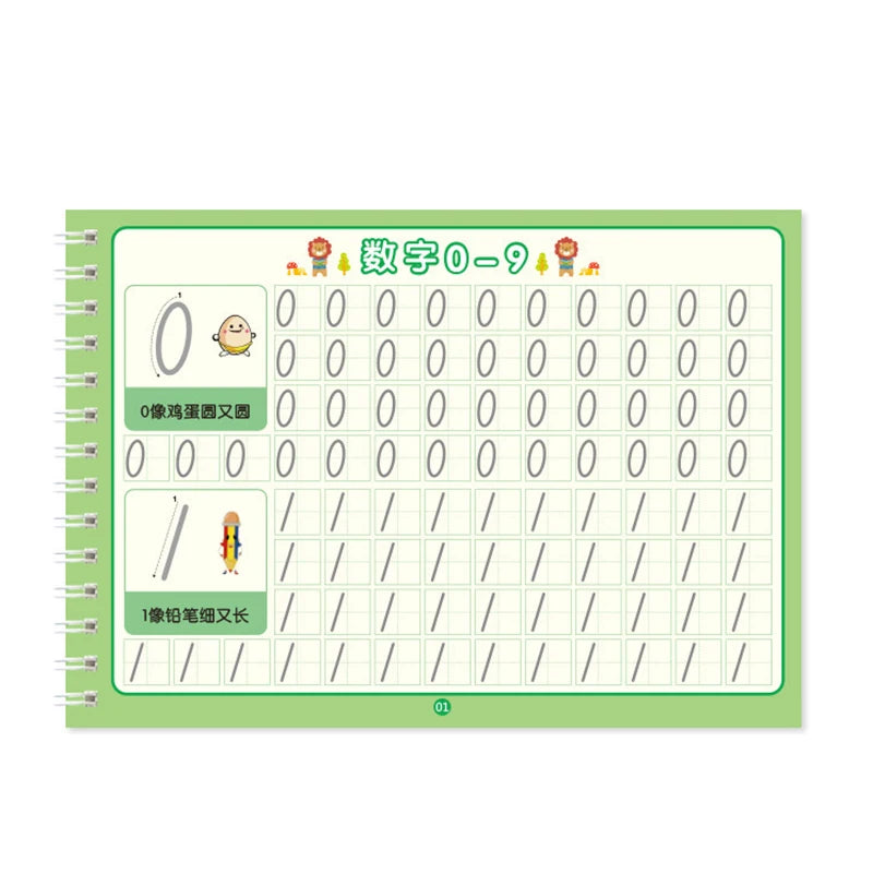 Cuaderno 3D reutilizable para niños, cuadernos de escritura a mano con números de caligrafía, libro de práctica de escritura de matemáticas para aprender a niños
