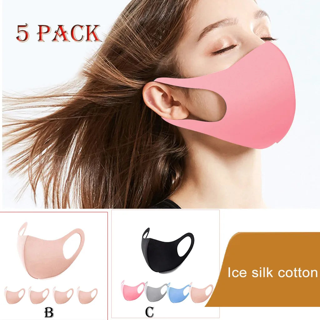 Mascarillas faciales clásicas de Color sólido para adultos, mascarilla de tela lavable y transpirable, mascarillas con estampado de moda, cubrebocas para la boca, 5 uds.