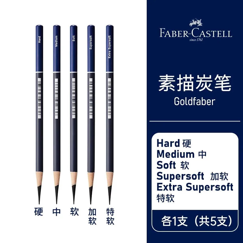 Juego de lápices de carbón profesionales Faber Castell, 5/12 piezas, lápices suaves, medianos y duros para dibujar, dibujar y sombrear