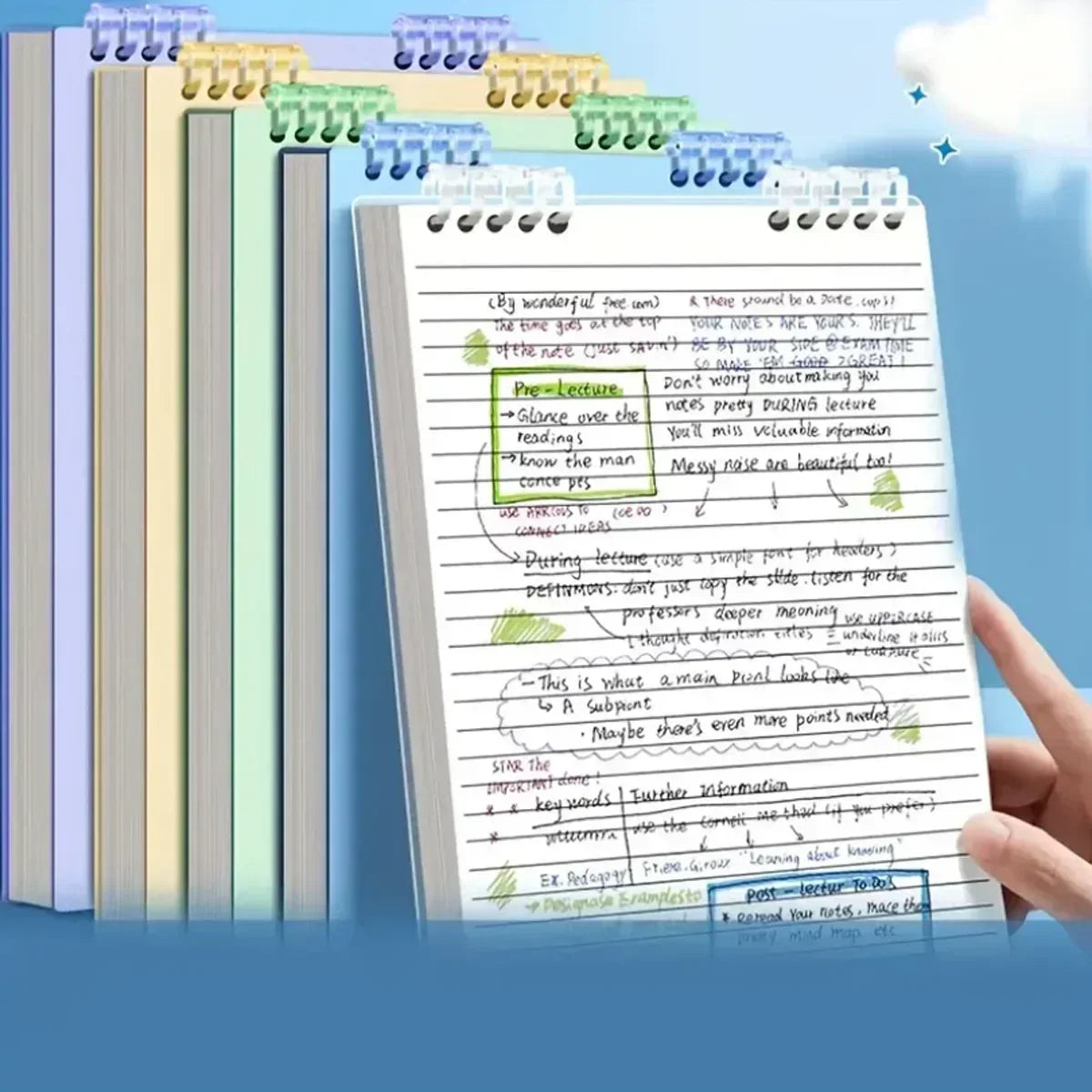 Cuaderno A5 de 60 Hojas Gruesas con Espiral, Hojas Sueltas con Páginas Rayadas para Estudiantes, Material de Oficina y Papelería Escolar