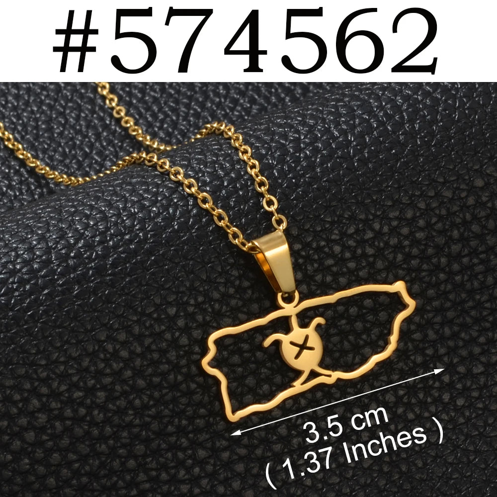 Puerto Rico mapa bandera flores máscaras Rana símbolo tradicional PR collares de hibisco para mujeres joyería de acero inoxidable # 574062