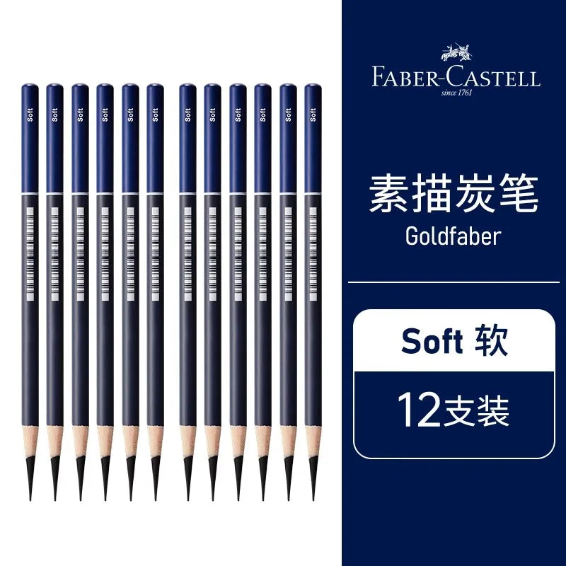 Juego de lápices de carbón profesionales Faber Castell, 5/12 piezas, lápices suaves, medianos y duros para dibujar, dibujar y sombrear