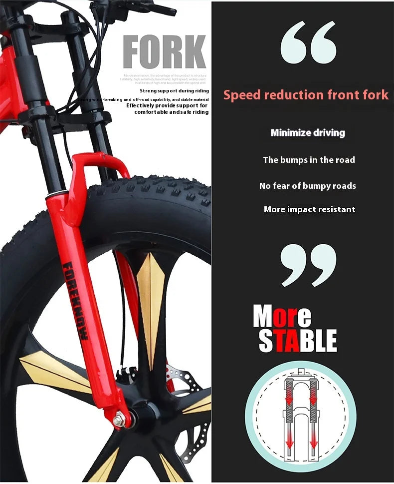 Bicicleta de montaña todoterreno 4.0 de velocidad variable con neumáticos ultraanchos y bicicletas para adultos que absorben los golpes