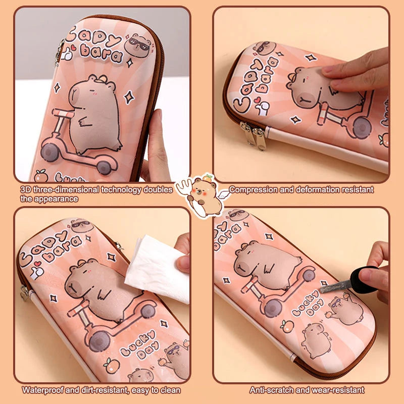 Estuche para lápices Capybara 3D, resistente a caídas, impermeable, útiles escolares para estudiantes, bolsa para bolígrafos multifunción de gran capacidad, papelería