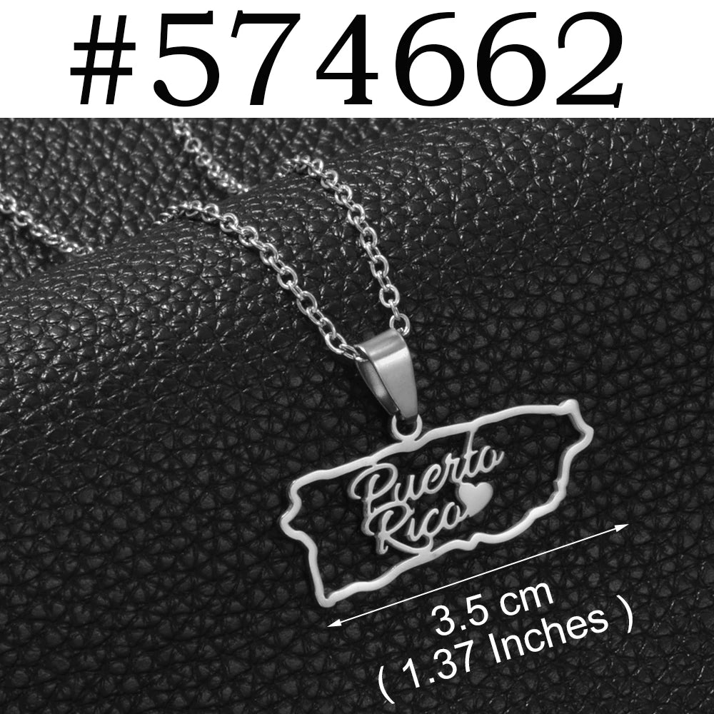 Puerto Rico mapa bandera flores máscaras Rana símbolo tradicional PR collares de hibisco para mujeres joyería de acero inoxidable # 574062