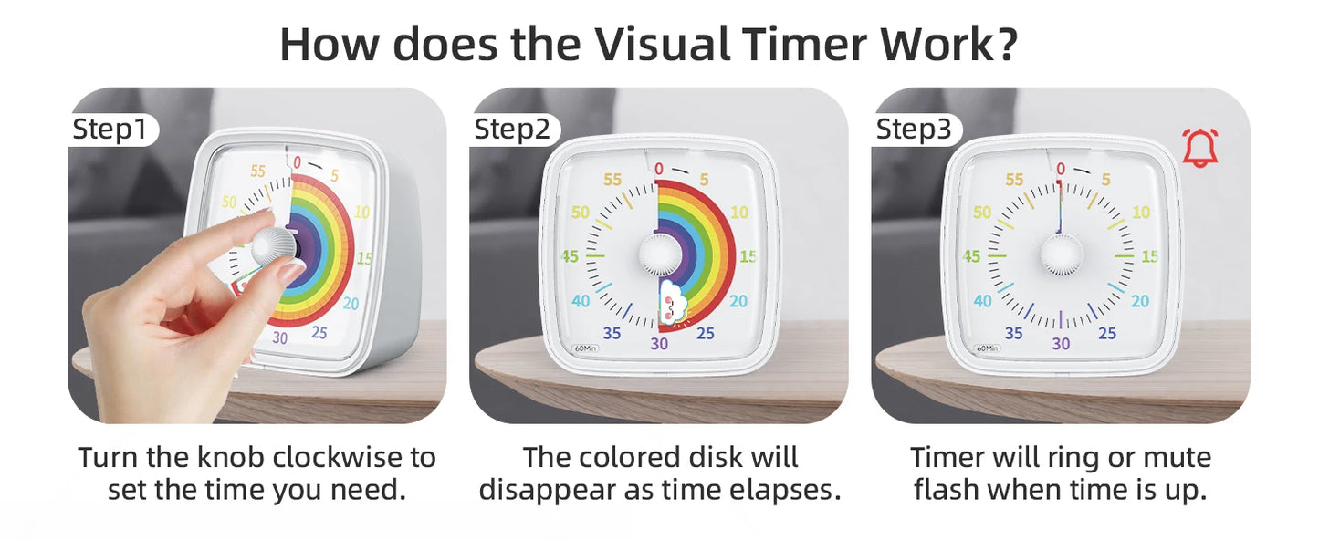 Yunbaoit temporizador Visual con luz nocturna, temporizador de cuenta atrás de 60 minutos para niños y adultos, temporizador de aula silencioso para el hogar, la escuela